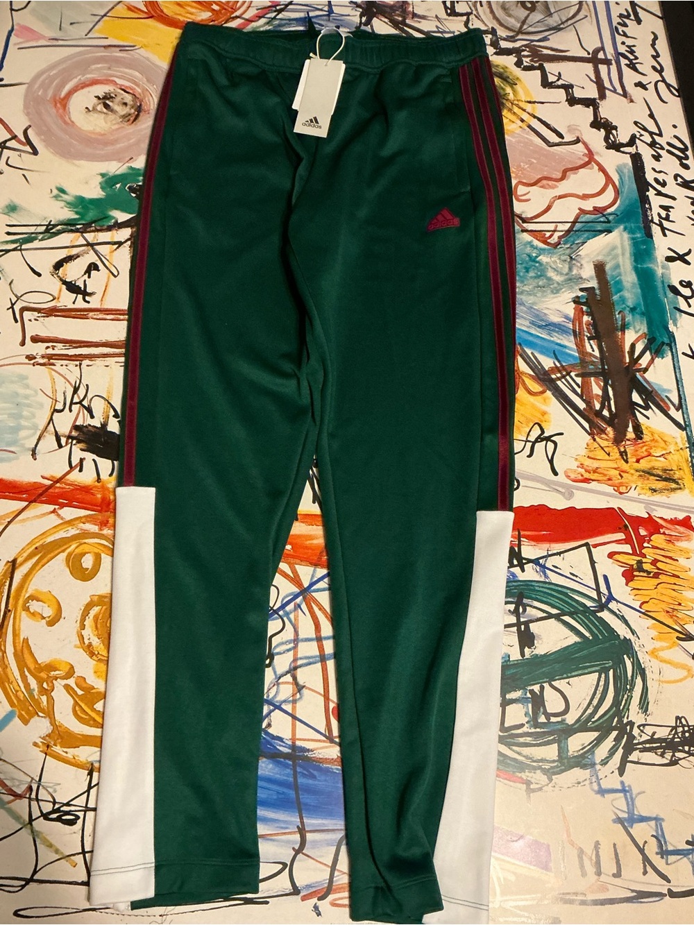 adidas Green Track Pants with White Panels
